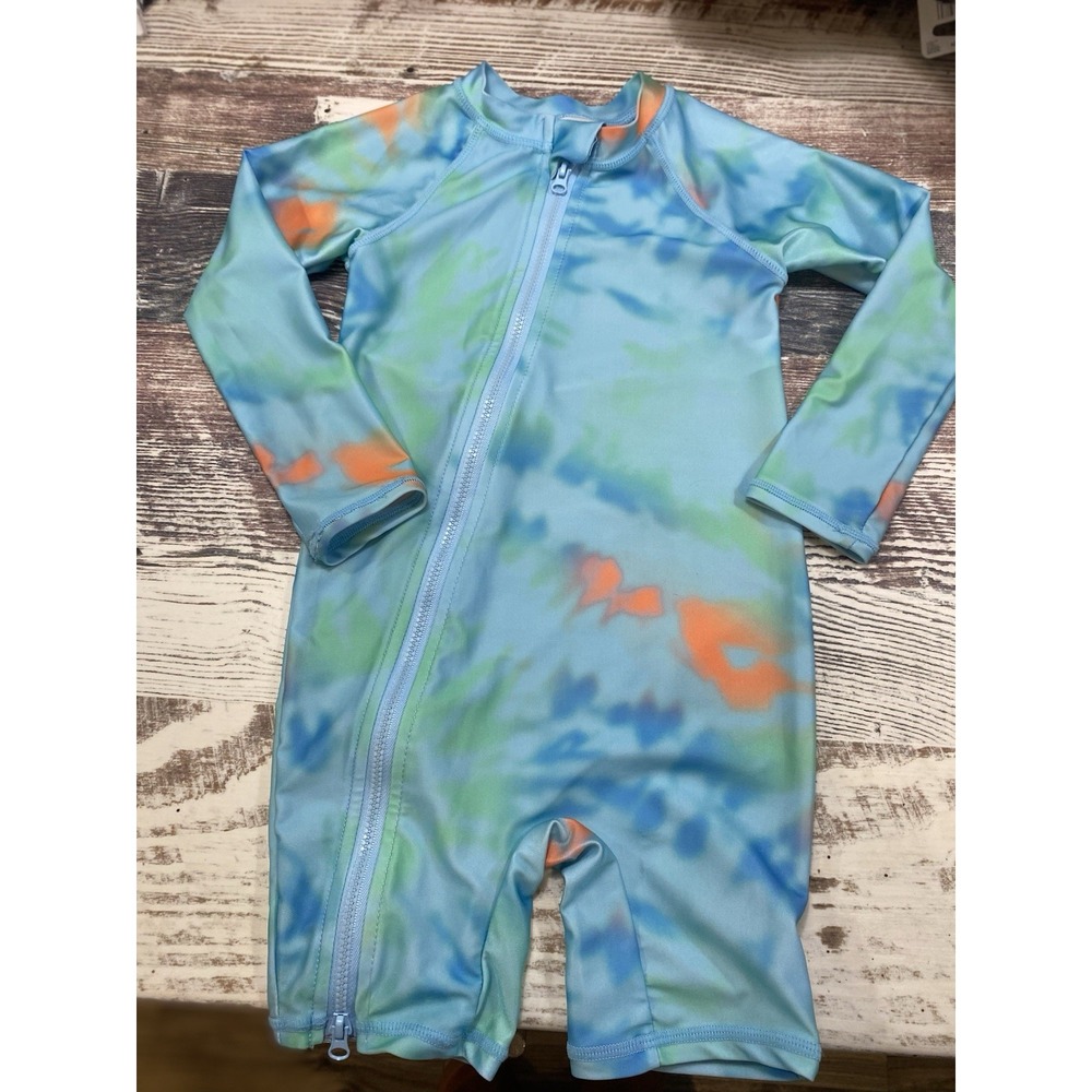 Jumping Beans Toddler Boys Tie Dye Long Sleeve Raglan Surf Suit One Piece 2T